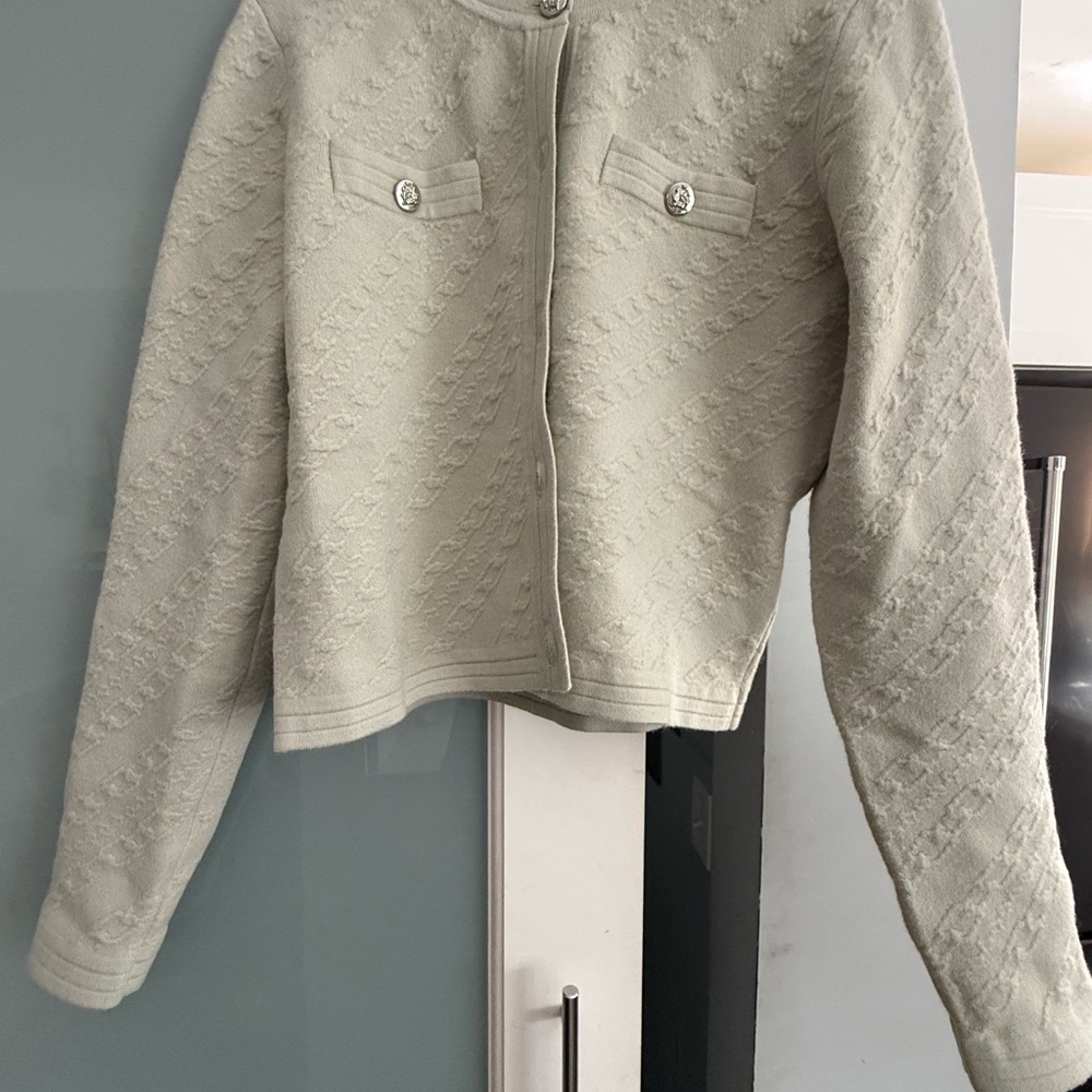 Elie Tahari Sage Green Textured Cardigan Size Large
